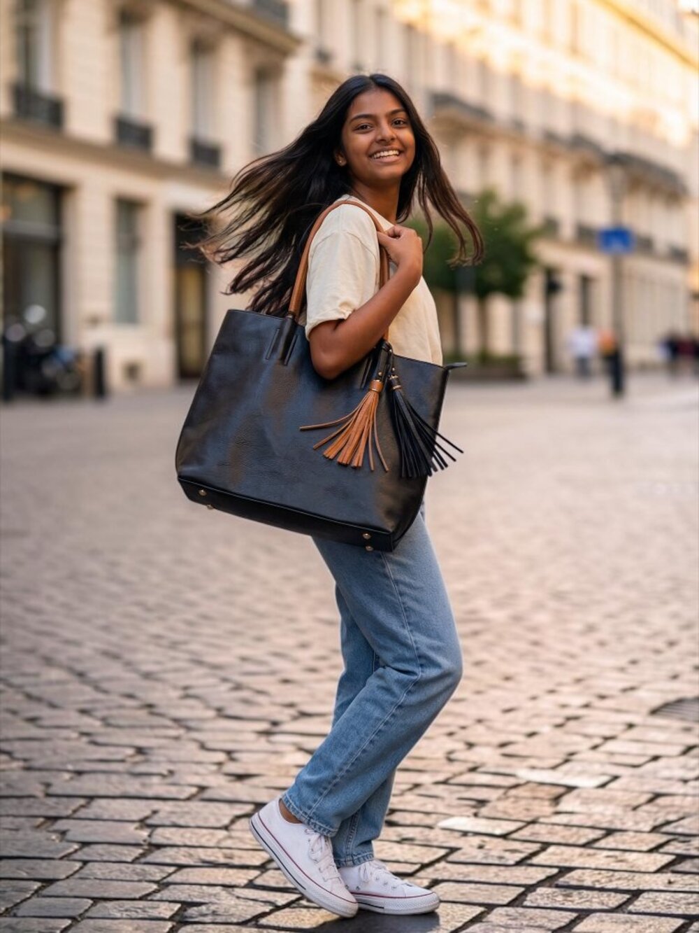 Black Vegan Leather Tote Bag